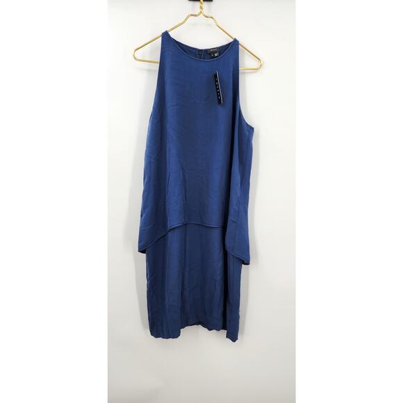 New NWT Theory Lyall 100% Silk Layered Sleeveless Dress, Pitch Blue Size 10 - Picture 3 of 11